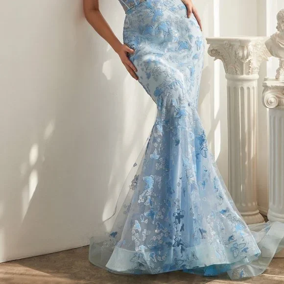 NEW LONG OFF THE SHOULDER STRAPLESS DRESS WITH CORSET & GLITTER PRINT CD CB099 - Picture 4 of 5